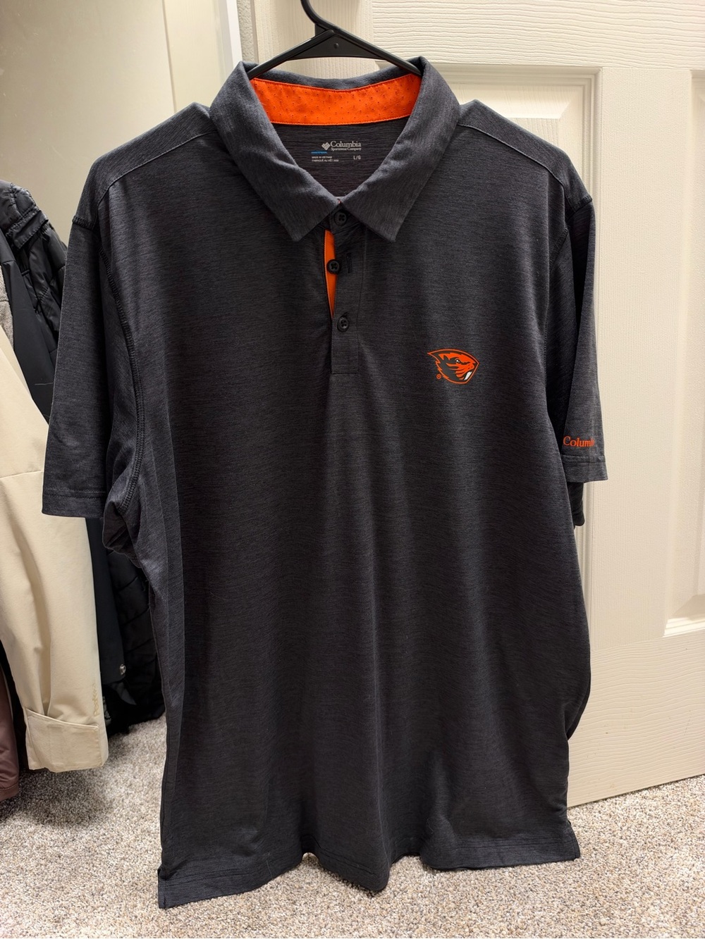 Columbia Men’s Charcoal Polo with Orange Trim and Logo